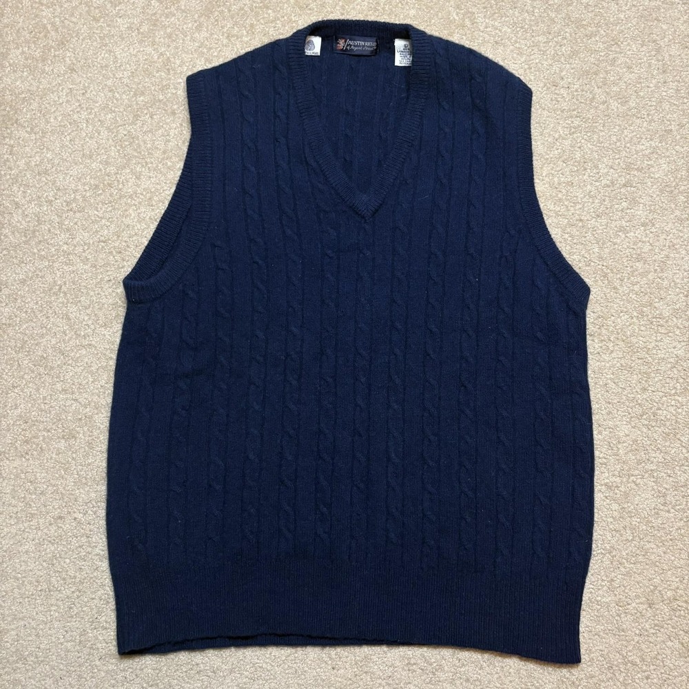 Austin Reed Sweater Vest Mens Large Navy Blue Lambswool Cable Knit V Neck‎ Macau